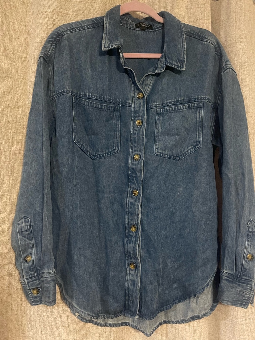Velvet Heart Washed Denim Button-Down Shirt - Blue